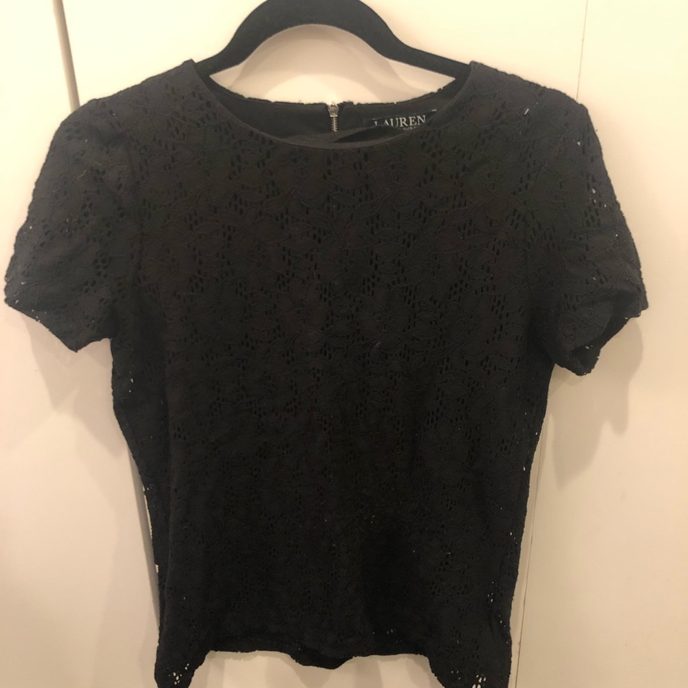 Medium black eyelet blouse by Lauren Ralph Lauren.